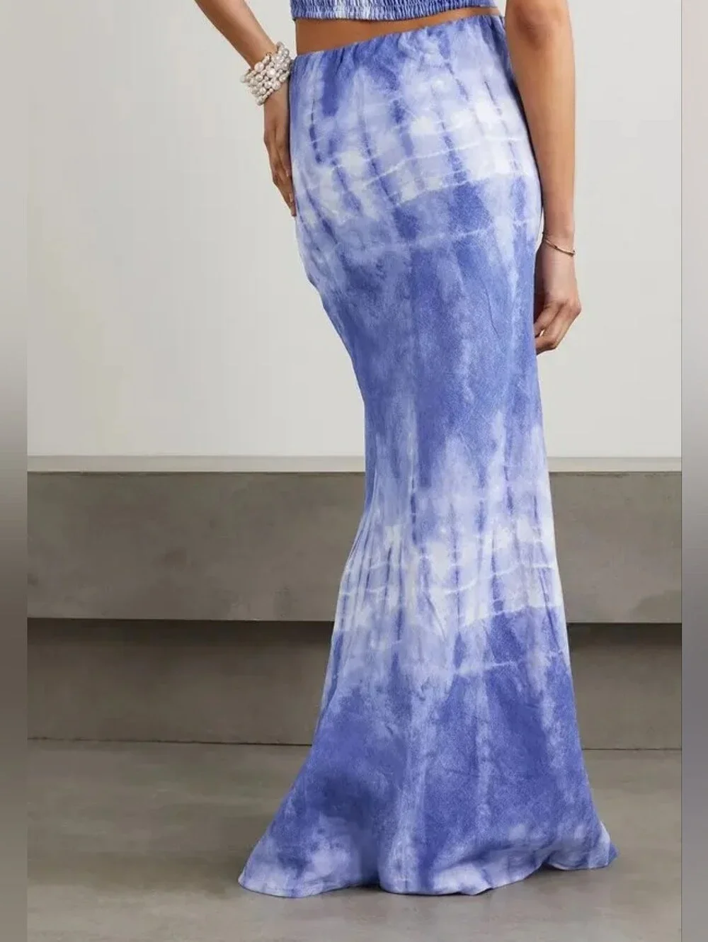 Faithfull The Brand Davina Bias Cut Linen Maxi Skirt Ceira Slate Tie Dye M